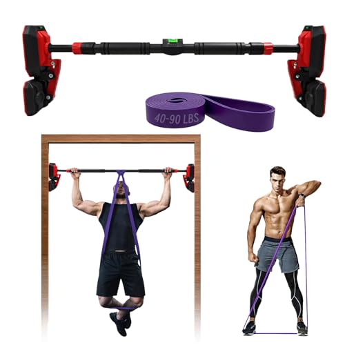 Kapler Barre de traction : montage du cadre de porte sans perçage, longueur réglable de 96 à 130 cm, jusqu'à 200 kg, pour tractions, dos, bras avec bande de résistance