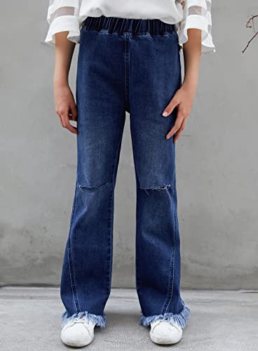 Blibean Girl Bell Bottom Jeans Kids Ripped Flare Leggings Flitted Denim Bell Pants Child Boot Cut Apple Bottm Jean Vaqueros Para Niña Size 4-5 Years Small Blue #TOP1