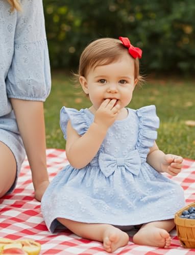 PATPAT Toddler Baby Girls Summer Dresses Spring Clothes Flower Sundress Ruffle Sleeve Bowknot 3-24 Months2