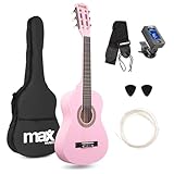 MAX SoloArt Junior 1/4 guitarra acústica infantil con cuerdas de nailon, set completo con correa, púas, cuerdas extra, afinador digital y funda mochila para niños 3-6 años