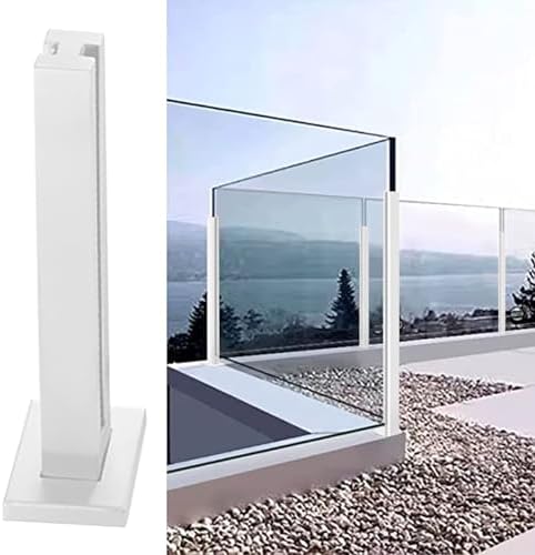 White Glass Railing Post Kit, 304 Stainless Steel Balustrade for Balcony, Patio & Porch, Floor Mount Column, White Mid Post, Height 110cm/43.3" - Durable & Stylish Guardrail