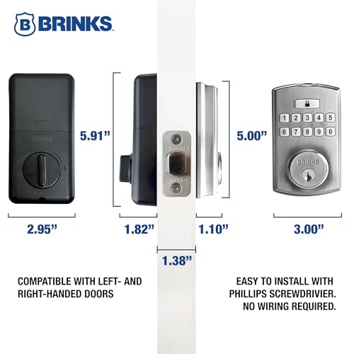 BRINKS Security Door Locks, High-Security Keyless Entry, Smart Electronic Door Lock with Deadbolt, Up to 50 Codes, Automatic Locking (Deadbolt & Passage Lever, Satin Nickel) thumbnail 7