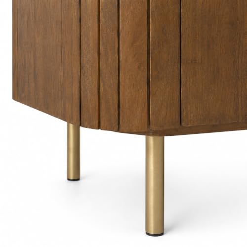 Image of Solid Wood Mandala Sideboard Cabinet with Sintered Stone Top for Living Room | Tubaq Finish Lacquered with Soft Close Hinges| 140 cm (W) x 39.8 cm (D) x 85 cm (H)