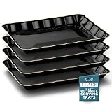 Posh Setting - Plastic Serving Trays for Food, Black & Gold Cake, Cookie, Fruit Platters Rectangular Plates Dinner Party Essentials Serveware - 9"x13"
