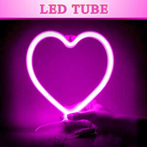 image for XIYUNTE Heart Neon Light Sign, Neon Heart Light Battery or USB Operate