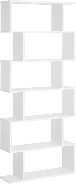 HOMCOM Wooden Wood S Shape Storage Display 6 Shelves Room Divider Unit Chest Bookshelf Bookcase Cupboard Cabinet Home Office Furniture (White)