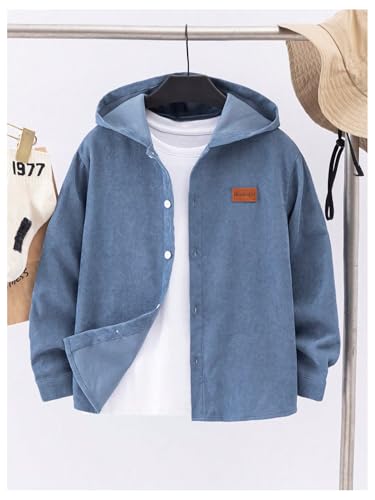 Image of Verdusa Boy's Color Block Hooded Corduroy Jackets Casual Long Sleeve Outerwear with Pocket
