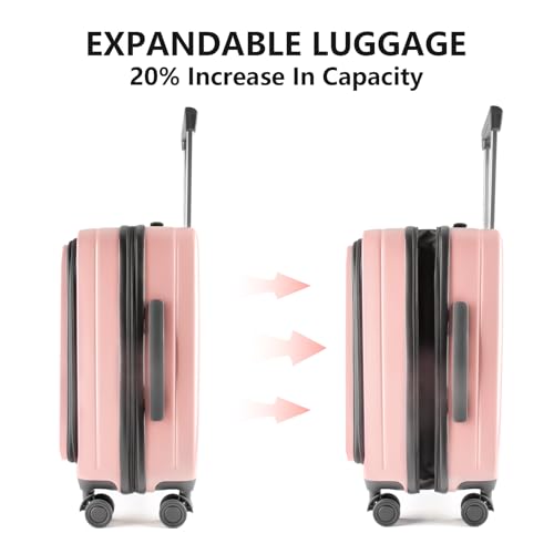 20-Inch Hardshell Carry-On Luggage with Front Compartment, 360-Degree Spinner Wheels, TSA Lock, Cup Holder & Bag Hook - Airline Approved Business Travel Suitcase (pink)3