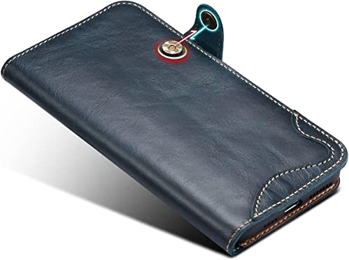 Étui en cuir véritable pour iPhone 14 chic bleu à rabat