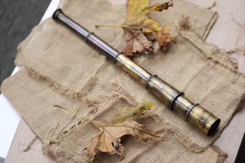 Handcrafted Telescope | Functional Vintage Replica Brass Nautical Antique Telescope | Brass Nautical Spyglass & Collectible Decor (Black Leather)
