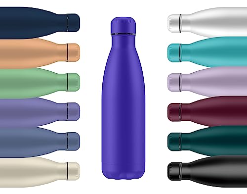 Mi Ko Mi Ka Botella de Agua Térmica de Acero Inoxidable Reutilizable | Sin BPA | Mantiene 24H Frio / 12H Calor | Hermética - Doble Pared a Prueba de Fugas (Lila Mate, 500ml)