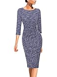 VFSHOW Womens Blue Yarn-Dye Fabric Elegant Ruched Pleated Cocktail Party Work Business Office Bodycon Pencil Sheath Dress 6617 BLU XL