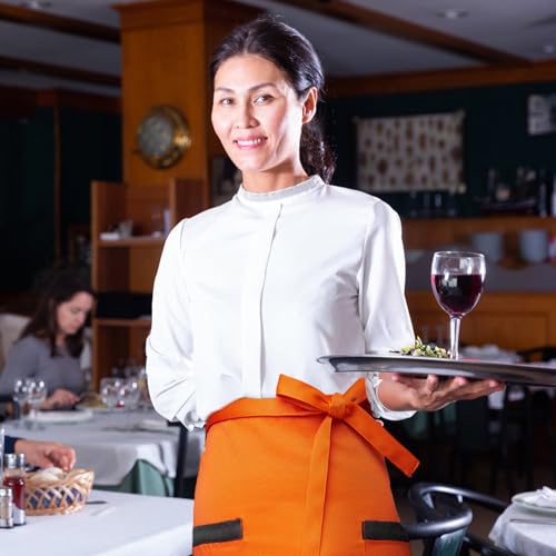 Kaslaider Fartuch w talii z 2 kieszeniami dla kobiet mężczyzn, krótki fartuch szefa kuchni, fartuch kuchenny, kelner fartuch do domu, bistro, baru, kawiarni, restauracji, Czarny i pomarańczowy,