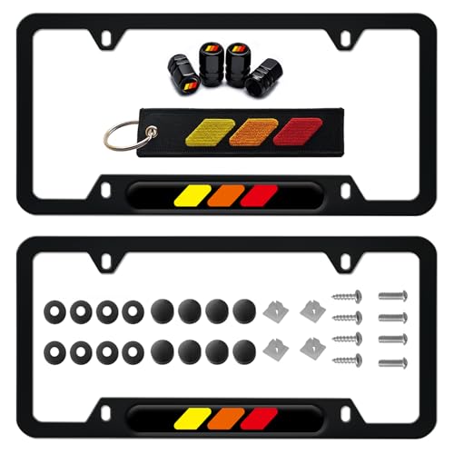 2 Pack Tri-Color 3 Color License Plate Frame Holder Cover, Car Tire Valve Stem Caps Cover Compatible with Toyota Car Accessories. (Yellow Red 4 Holes) by Bmitbir - Used condition - US$16.62