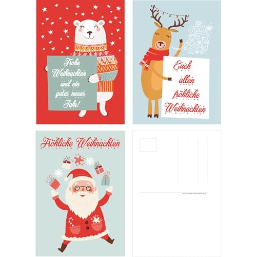 artup Lot de 12 cartes de Noël amusantes avec 3 motifs pour Noël au format carte postale dans un design rétro et vintage élégant et nostalgique