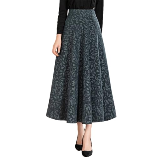 Faldas largas plisadas de lana gruesa jacquard de cintura alta para mujer, Faldas grises, 48