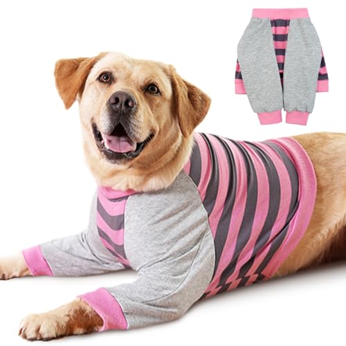 FUAMEY Dog Recovery Sleeve with Elbow Protector,Dogs Shirt Stop Licking Joints,Pet Long Sleeve Suit Protecting Dog's Front Leg Arm Wounds Cover Skin Conditions Pink Stripes 2XL
