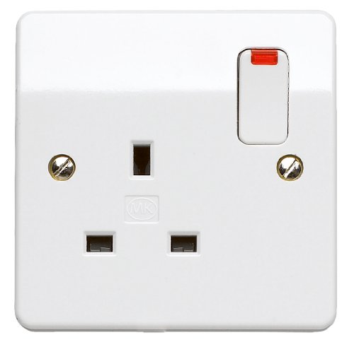 MK K2657WHI 13 amp 1-Gang Double-Pole Switch Socket and Neon