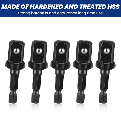 Image of 1 /2 or 3 /8 Impact Socket Adapter Set, 5PCS Black Drill Sockets Adapter 1 /4 to 1 /2 or 3 /8 Drive Adapters Kit for Impact Driver Automotive DIY Extension Socket Bits Handle Nut Driver and Drills