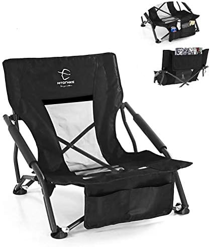HITORHIKE Low Sling Beach Camping Concert Folding Chair with Armrests and Breathable Nylon Mesh Back Compact and Sturdy Chair