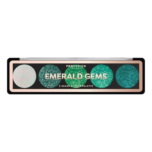 Profusion Cosmetics Emerald Gems Glitzer-Lidschatten-Palette mit 5 Farbtönen für attraktiven Augen-Look, heben Sie Ihr Make-up-Spiel auf die nächste Stufe mit Premium Beauty-Tool Profusion Cosmetics Emerald Gems Glitzer-Lidschatten-Palette mit 5 Farbtönen für attraktiven Augen-Look, heben Sie Ihr Make-up-Spiel auf die nächste Stufe mit Premium Beauty-Tool