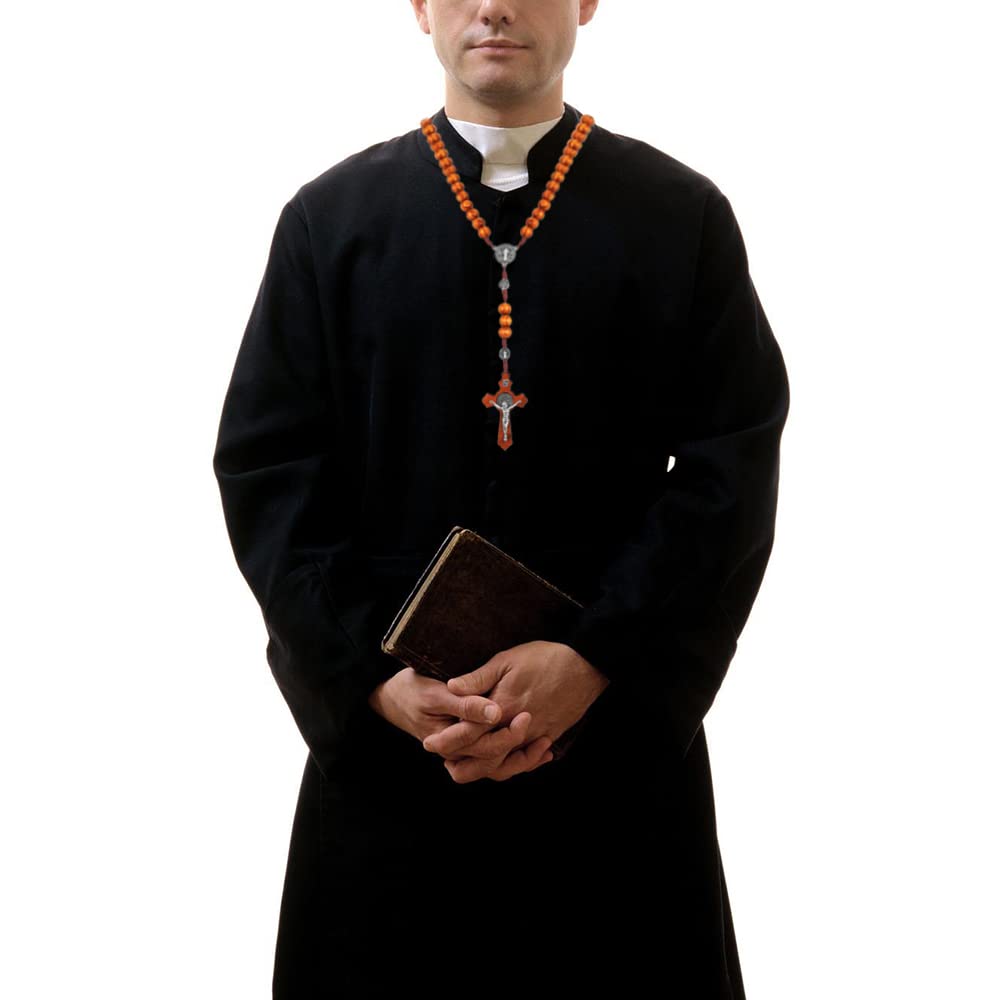 Juliyeh Wood Beads Rosary Necklace Catholic Prayer Necklace Religious Prayer Chaplet String for Men and Women