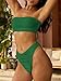 ZAFUL Women Strapless Textured Bandeau Bikini 2 Piece Swimwear Cheeky Solid Lace up Bathing Suits(1-A Green,XL)