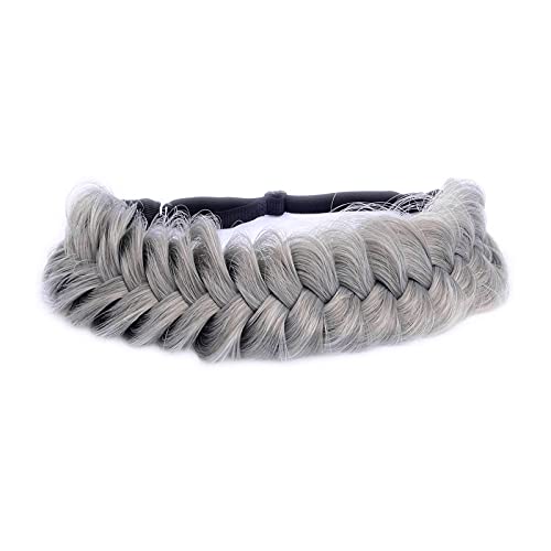 Gledola Messy Synthetic Hair Braided Headband Classic Chunky Wide Plaited Headband for Women Girl Beauty (Steel Gray)