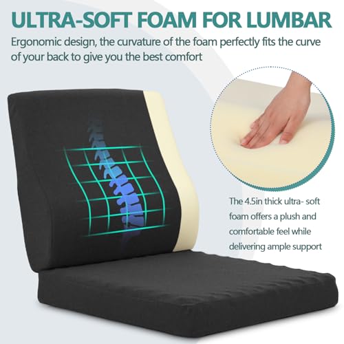 Shinnwa Lumbar Support Pillow for Recliner, Ultra-Soft Foam Back Support Pillow and Egg Crate Foam Seat Cushion 2-in-1 for Couch, Office Chair, for Back Pain Relief, Charcoal - Thumbnail 3