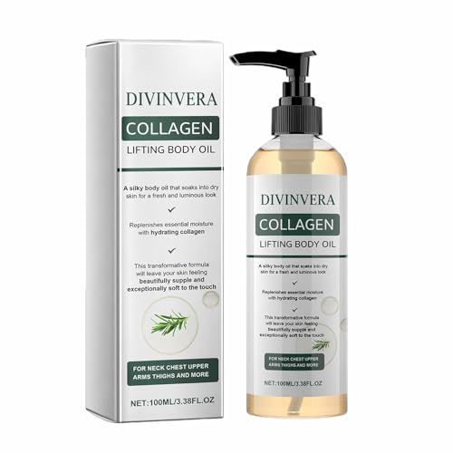 Divinvera Collagen Body Oil Lightweight Moisturizing Body Oil with Aloe Vera Shea Butter Green Tea Extract & Jojoba Oil for Dry-Feeling Skin 3.38 Fl Oz (1pc)