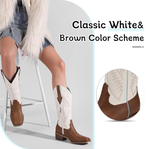 Image of Western Cowboy Boots for Women Rhinestone Cowgirl Boot with Low Block Heel Embroidery Sparkly Short Ankle Booties Walking Bootie for Country Concert Disco Outfits