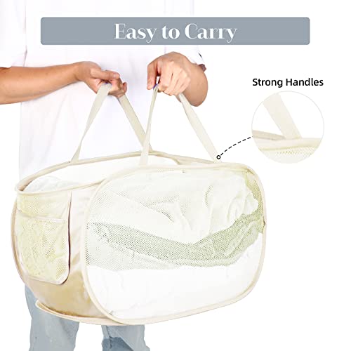 Image of 4 Pcs Durable Collapsible Laundry Baskets, Foldable Large Opening Pop Up Laundry Hamper with Pocket, Clothes Hamper with Handles for Laundry, Bathroom, Kids Room, Dorm or Travel Beige