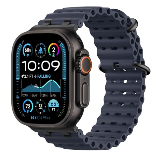 Ya en manzanajugosa.com: Astorgos Correas Ocean Compatible con Apple Watch Ultra 3/2/1 49mm,S11/S10 46mm,9/8/7 45mm,SE3/SE2/SE/6/5/4 44mm,3/2/1 42mm,Correa de Reloj Deportiva con Conector Metálico para Mujer,Negro/Azul Marino