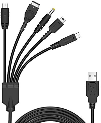 Xahpower 5 in 1 USB Charging Cable, 4ft, Black, Compatible with Nintendo DS Lite, New 3DS XL, 2DS, DSi, NDS/GBA SP, Wii U, PSP 1000 2000 3000