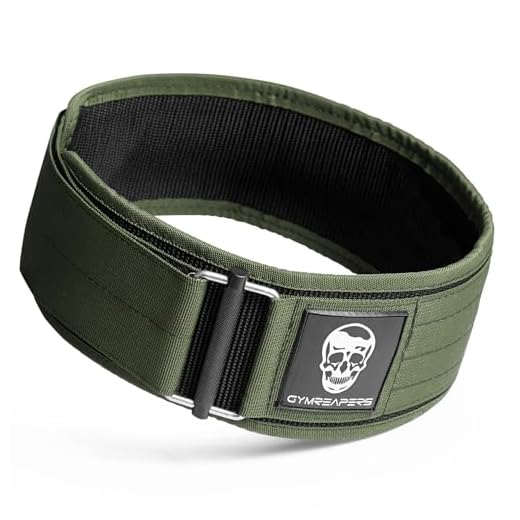 Gymreapers Quick Locking Weightlifting Belt for Bodybuilding, Powerlifting, Cross Training - 4 Inch Neoprene with Metal Buckle - Adjustable Olympic Lifting Back Support (Ranger Green, Medium)