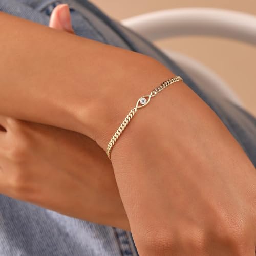 MIDEEO Gold/Sliver Bracelets for Women,14K Gold Plated Bracelets for Women Evil Eye Diamond Cuban Link Heart Pearl Bracelets Everyday Jewelry Gift2