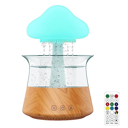 Rain Cloud Humidifier, Regen Pilz Lampe mit Wasser, Regenwolken Luftbefeuchter mit 7 Farben LED- Lichtern, Air Diffuser Rain Lamp Regengeräusche für Räume Kinderzimmer Zuhause (Braun+Fernbedienung)