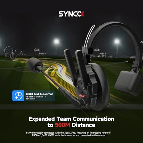 SYNCO XTALK XPro5 X5 Wireless Intercom Headset System 2.4 GHz 500M/1640FT Full Duplex for 5 Person Communication with Noise Cancerllation for Live Show Stage Performance Movie Shoot - Thumbnail 2