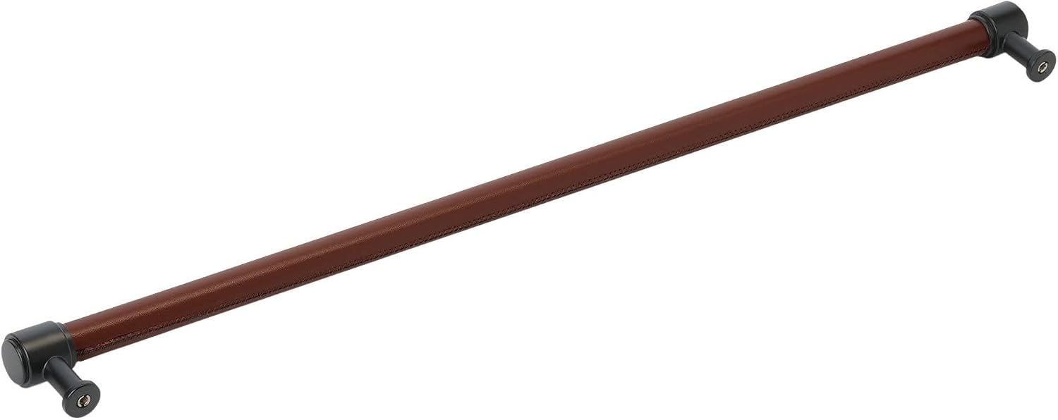 Signature Hardware 954067-24 Lazzara 24 Inch Center to Center Brown Leather Appliance Pull - Brushed Gold