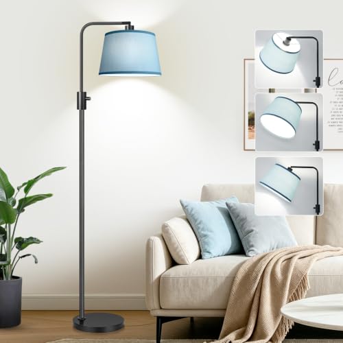 Image of 【Upgraded】 Dimmable Black Floor Lamp, 1000 Lumens LED Edison Bulb Included, Arc Black Floor Lamps for Living Room Modern Standing Lamp with Sky Blue Shade, Tall Lamps for Living Room Bedroom Office