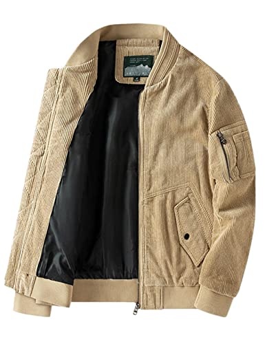 Dsdz Men's Corduroy Thick Cottn Jacket Patchwork Pocket Outdoor Coat Khaki M #TOP19