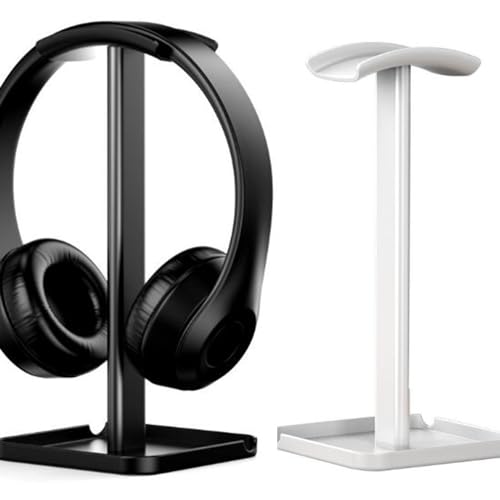 Coyktonty Headphone Stand Headset Holder Gaming Headset Holder with Aluminum Supporting Bar Anti-Slip Earphone Flexible Headrest ABS Solid Base for All Headphones Size (White)
