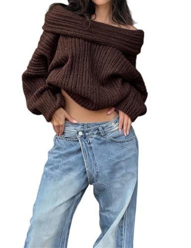 Image of Women Off Shoulder Batwing Sleeve Oversized Chunky Sweaters (Free Size)