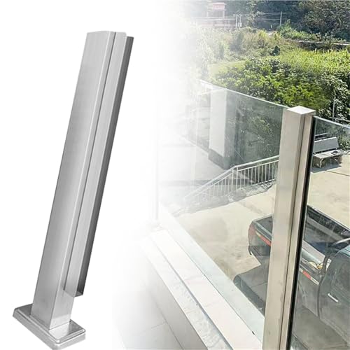 Outdoor Deck Fence Glass Railing Post, Patio Deck Balcony Vitreous Balustrade Column, Indoor Stair Railing Kits, Stainless Steel Baluster Posts(B-Edge,Height 40in/100cm)