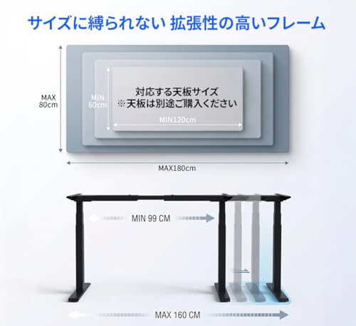 Junoot 電動昇降デスク 5年保証 26年1月31日まで返品可 耐荷重120kg 高さ62-127 幅99−160 スタンディングデスク ゲーミングデスク パソコンデスク 人間工学 天板なし 脚のみ (黒) [5]