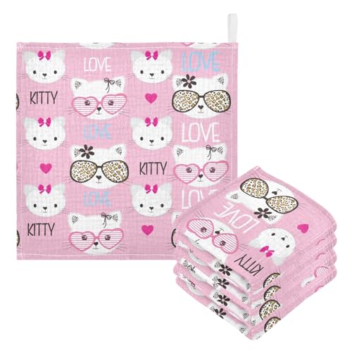 Image of vvfelixl Childish Cats Pattern Baby Burp Cloths Baby Muslin Washcloths for Boys Girl Cotton Baby Face Towel for Newborn Infants Soft and Absorbent 11.8 X 11.8 in, 5 Pack
