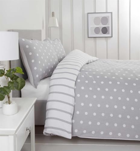 Miniatura 2 de Rapport Home - Juego De Funda De Edredón De Microfibra Cepillada De 180 Hilos, Diseño De Lunares Y Rayas, Color Gris