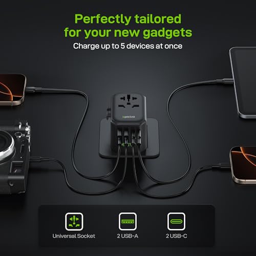 Image of EPICKA Pulse 45W European Travel Plug Adapter, Universal Power Adapter with PD Fast Charging, 5-Port (1 AC /2 USB-A /2 USB-C) International Charger Adapter - Travel Essentials (Pure Black)