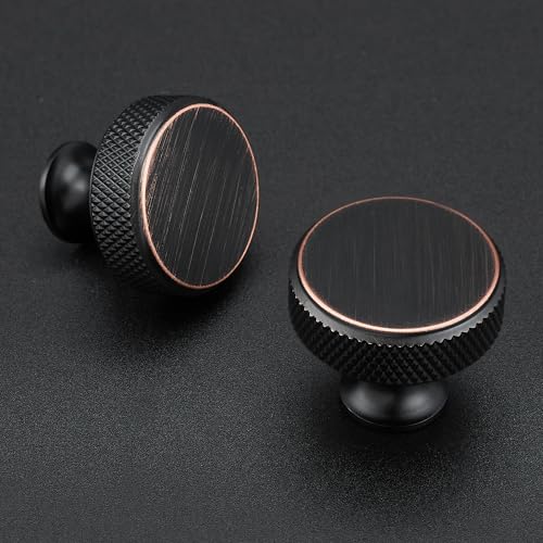 Image of Ravinte 25 Pack Round Oil Rubbed Bronze Knobs Knurled Single Hole Pulls Soild Oil Rubbed Bronze Kitchen Cabinet Hardware Handles for Drawers