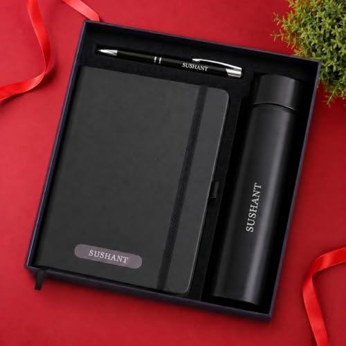 Image of Personalized Diary Gift Set with Bottle & Pen Black | 3-in-1